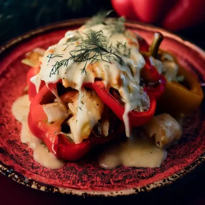 Stuffed Peppers Recipe with Chicken, Potatoes, Tomatoes and Fresh Dill